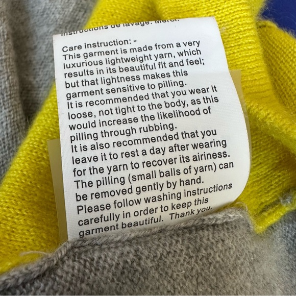 Soft 100% Cashmere Gray Yellow Sweater Dress Warm Magaschoni Knit Woven - Picture 7 of 7